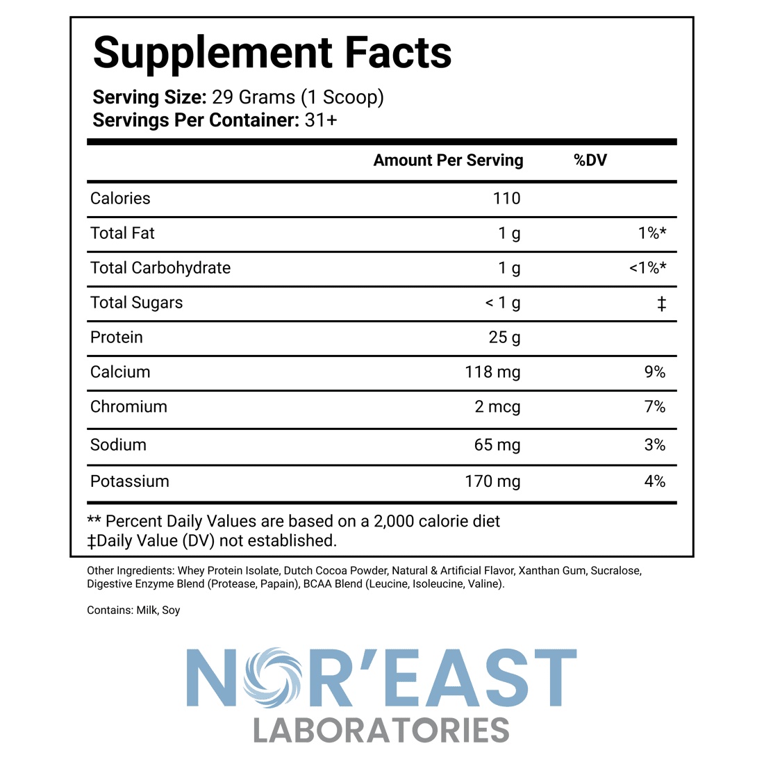 Nor'East Laboratories Whey Protein Isolate, Protein Powder, Chocolate, 2 Lb.