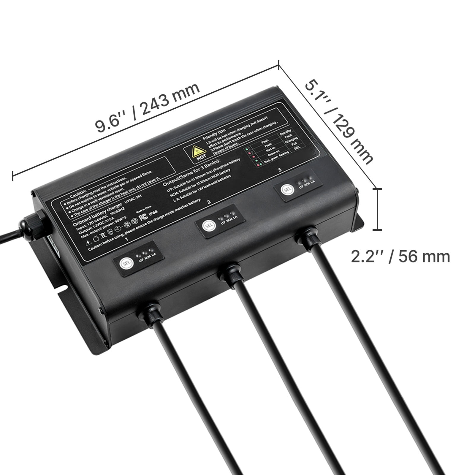 KFFKFF Marine Battery Charger, 3-Bank, 5A 12V Onboard Charger, IP68 Waterproof Smart Charger, Compatible with Lithium-Ion (LiFePO4), NCM, and Lead-Acid Batteries for Boats, Yachts, RVs, and Trailers