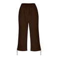 thumbnail image 6 of Yertdoel Linen Capri Pants for Women, Elastic Waist Drawstring Pants with Pockets Loose Breathable Summer Leisure Homewear Cropped Pants, S-3XL, 6 of 8