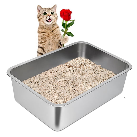 AlidaECO Stainless Steel Cat Litter Box,Large Metal Litter Box for Small Cats Kitty Rabbits,No Smell,Non Stick,Easy to Clean(19.5" Lx13.5 Wx6 H,L)