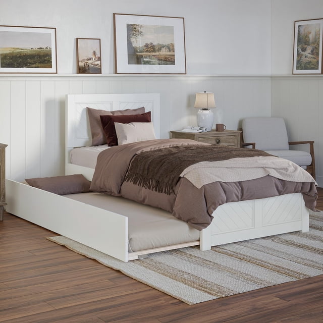 AFI Canyon Lit Plateforme Moderne en Bois Simple TG avec Lit Gigogne Blanc
