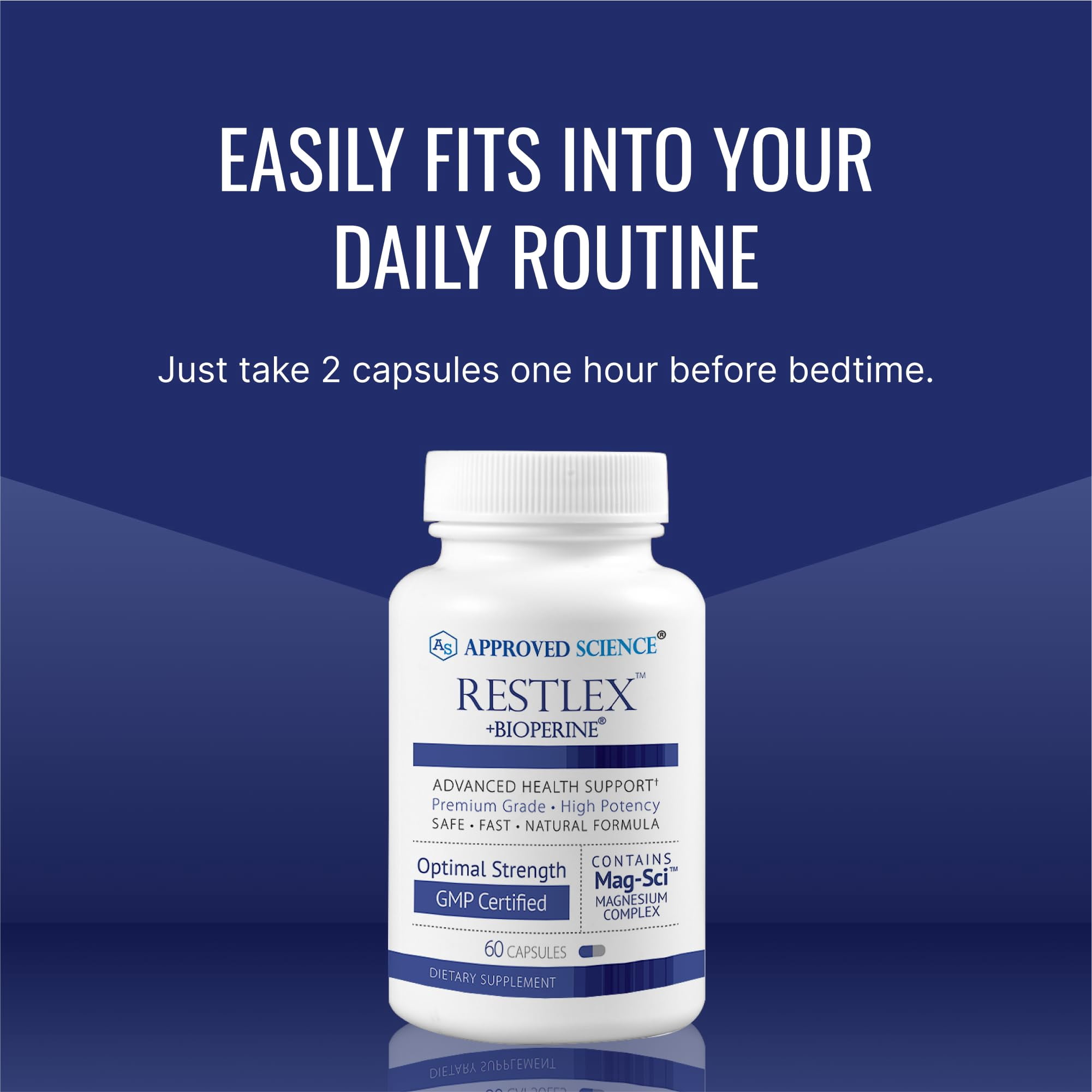 Approved Science Restlex - 420 mg Magnesium Glycinate Blend, L-theanine 200 mg - 60 Capsules