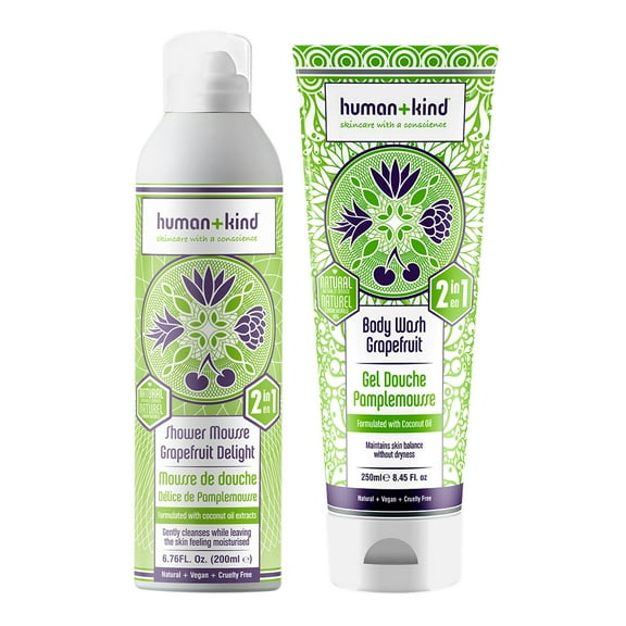 Human Kind Shower Mousse and Body Wash - Grapefruit Delight 2 Pc Kit - 6.76oz and 8.45oz Body Wash