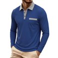 thumbnail image 2 of Men's Waffle Knit Long Sleeve Golf Shirt Contrast Collared T-Shirts Lightweight Breathable Stretch Performance Quick Dry Business Casual Tops with Chest Pocket, 2 of 10