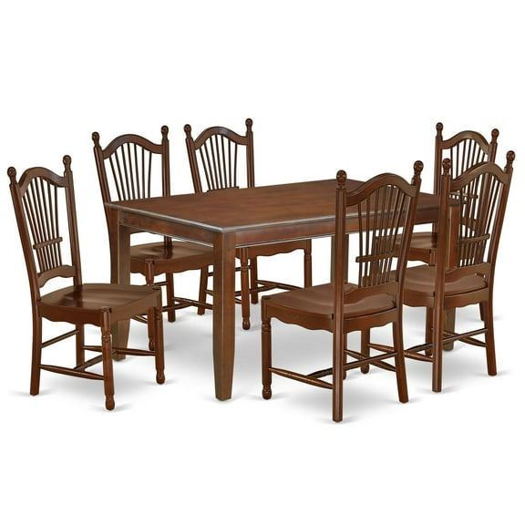 East West Furniture Dining Room Set Mahogany, DUDO7-MAH-W