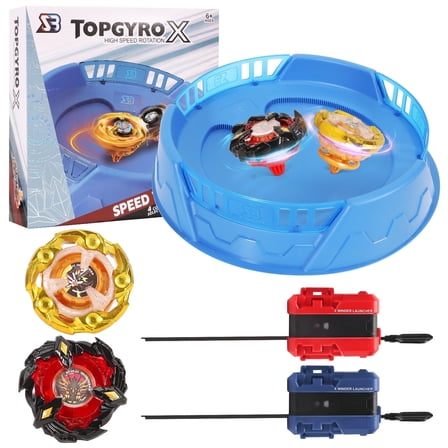 WMN Bey Battling Top Set Game Complete Battle Game Set with Stadium, 2 Battling Tops and 2 Launchers, Toys for 6 Year Old Boys & Girls & Up