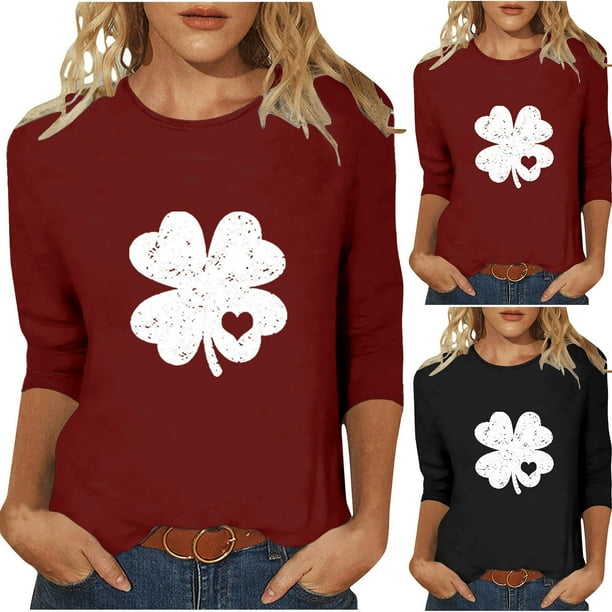 RKSTN Valentine's Gifts Women's 3/4 Sleeve T Shirts Top Oversized Crewneck Valentines Graphic Print Short Sleeve Shirt Womens Casual Solid Round Neck Loose Three Quarter Sleeve Shirt Spring Clothes
