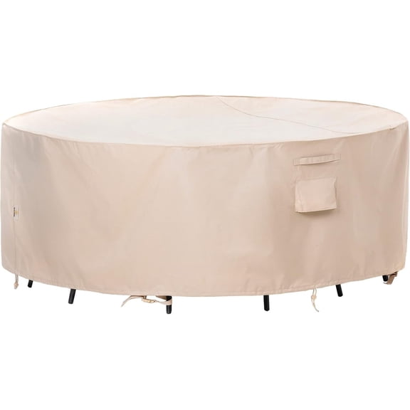 Patio Furniture Covers   -stop Fabric Outdoor Table Cover Round Furniture Cover, Beige, 62" Dia x 27.5" H