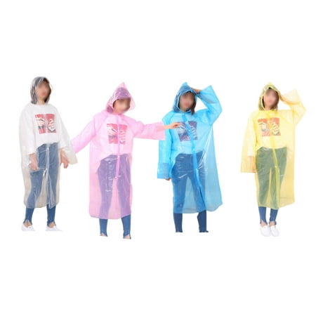 

Rosarivae 4pcs Windproof Rain Poncho Disposable Hooded Raincoat Unisex PE Raincoats for Sports Hiking Cycling (Adult Yellow + Blue + Pink + White 1Pc/Each)