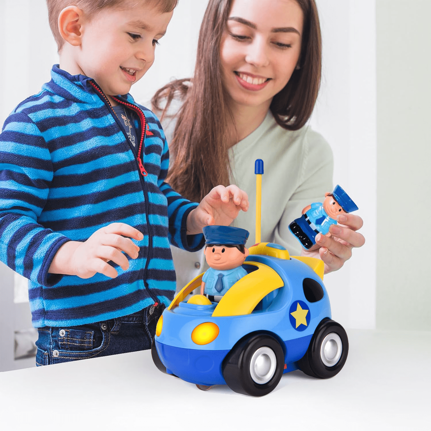 HYPERLIVING Remote Control Cars for 1, 2, 3-Year-Olds – Cartoon RC Police and Race Car Toy with Music and Sound, Ideal Stocking Stuffer for Toddlers