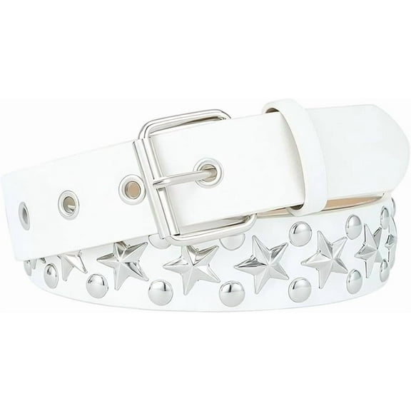 PU Leather Star Rivet Waistband Punk Rock Gothic Metal Studded Belt with Silvery Buckle 44.49 x 1.42 Inch Adjustable Stud Waist Belt