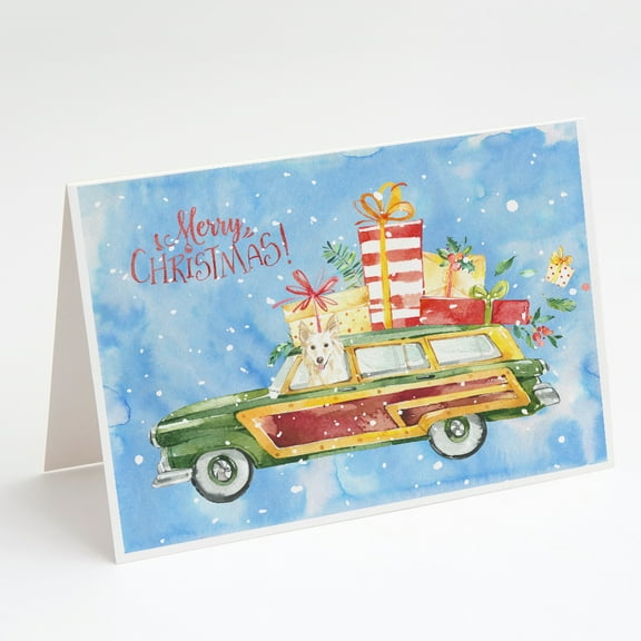 Merry Christmas White Collie Greeting Cards and Envelopes Pack of 8