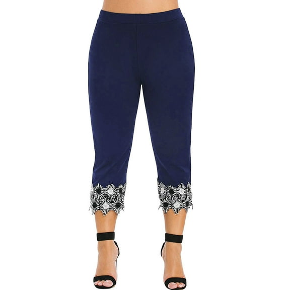 LYXSSBYX Womens Plus Size Capris Clearance Fashion Women Casual Elastic Waist Plus Size High Waisted Applique Leggings Pant