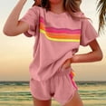 thumbnail image 2 of BLOCLOALO 2 Piece Lounge Set Short Sleeve Shirts Women Outfits Sweatsuit Casual Striped Pullover and Shorts Sets Travel Plus Size Workout Sets Sweatpants and Sweatshirt Set Comfy Lounge Set Pink Xxl, 2 of 8