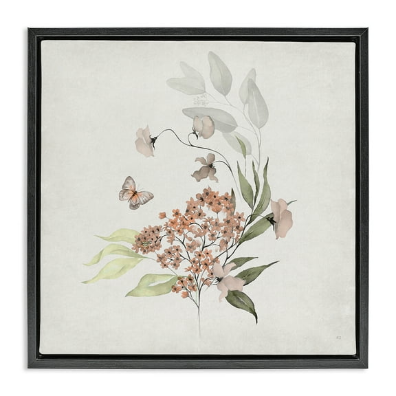 Stupell Industries Orchid Florals & Butterfly Plants & Flowers Painting Black Floater Framed Canvas Art Print Wall Art, 18 x 18