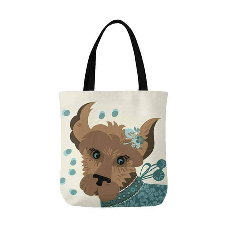 Pet Lovers Shop ASHLEIGH Funny Puppy Dog with Beautiful Flowers for Dog Pet Lovers Washable Canvas Tote Bag Resuable Grocery Bags Shopping Bags Canvas Tote Bag Perfect for Crafting Decorating ()