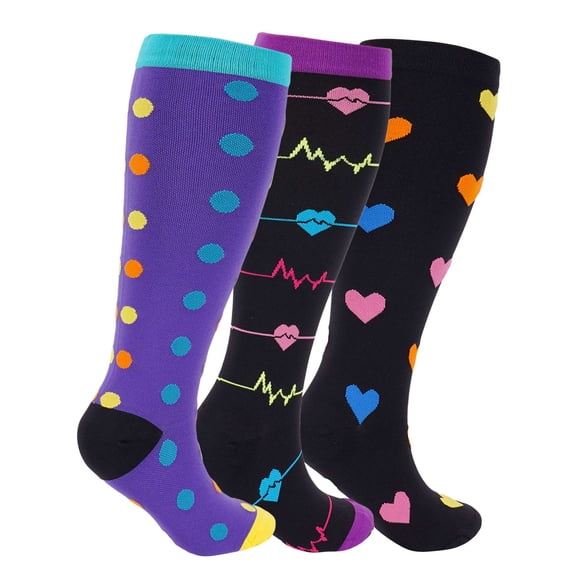 Deago 3 Pairs Plus Size Compression Socks for Women Men Wide Calf Extra Large 15-20 mmHg Knee High Support Stockings for Circulation