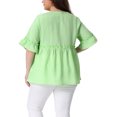 thumbnail image 3 of Blusa de mujer de talla grande Agnes Orinda, de manga corta, con escote en forma de corazón, de cuadros, estilo peplum, 1X verde, 3 of 6