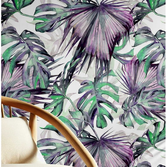 S4Sassy Tropical Monstera Leaves Wallpaper- Purple Wall Covering,25" x 120" Self-Adhesive Vinyl Wallpaper, Decorative Walls Wrap, Easy DIY Wall Covering For Bedroom, Living Room, Living Space