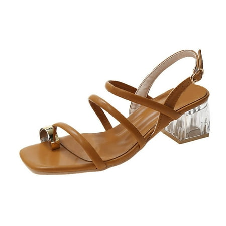 

dmqupv High Heels for Women with Thick Heel Heel Wedge Flowers Sandals Mouth Strap High Heel Shoes for Women 7 Brown 8