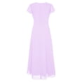 thumbnail image 4 of iixpin Kids Girls Cap Sleeve Chiffon Wedding Bridesmaid Dress V Neck Ruched Formal Gowns Lavender 6, 4 of 7