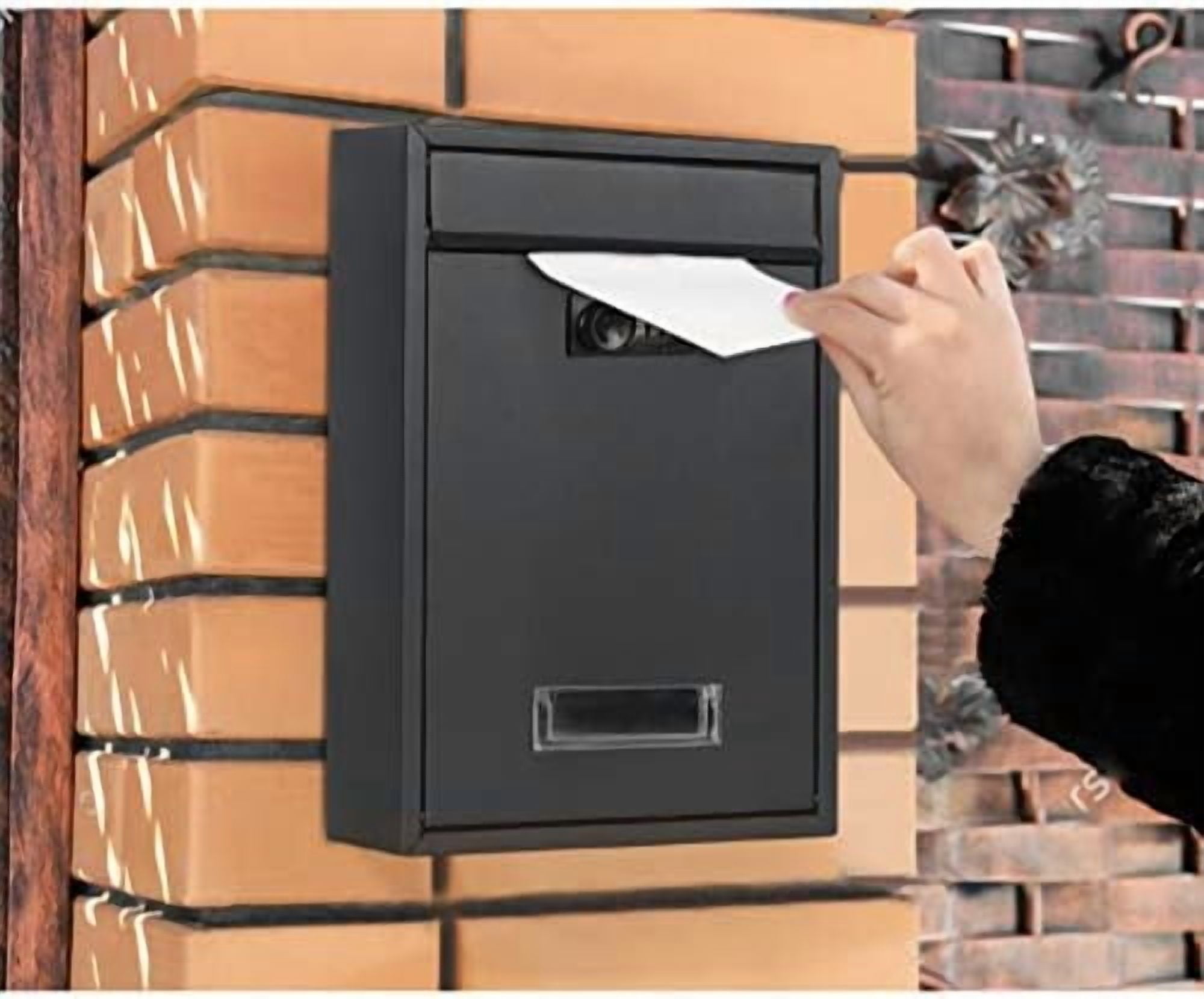 Locking Mailbox Wall Mounted Vertical-  Mail Boxes with Combination Lock Large Capacity, 12.6 x 8.46 x 3.35 Inch, Black Matt