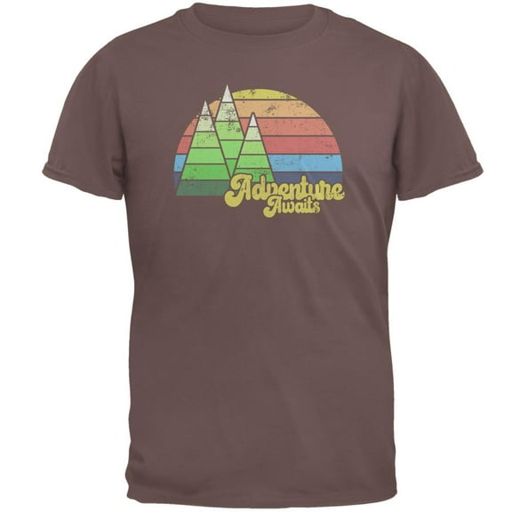 Retro Adventure Awaits Hiking Camping Mens T Shirt Chestnut MD