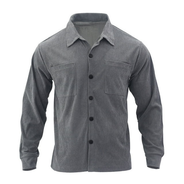 pstuiky manga larga de hombre, Camisa informal de pana de color liso con botones y solapa de manga larga para hombre Tops de talla grande para hombre xxxl