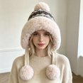 thumbnail image 3 of SYMOID Womens Faux Faux Fur Trapper Hat with Fair Isle Knit and Pom Poms, Khaki, One Size Hats,Size Free Size, 3 of 6
