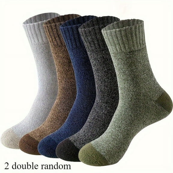 Estbridge 5pcs Men‘s Winter Crew Socks - Thick  Warm Fleece-Lined for Outdoor Activities & Hiking