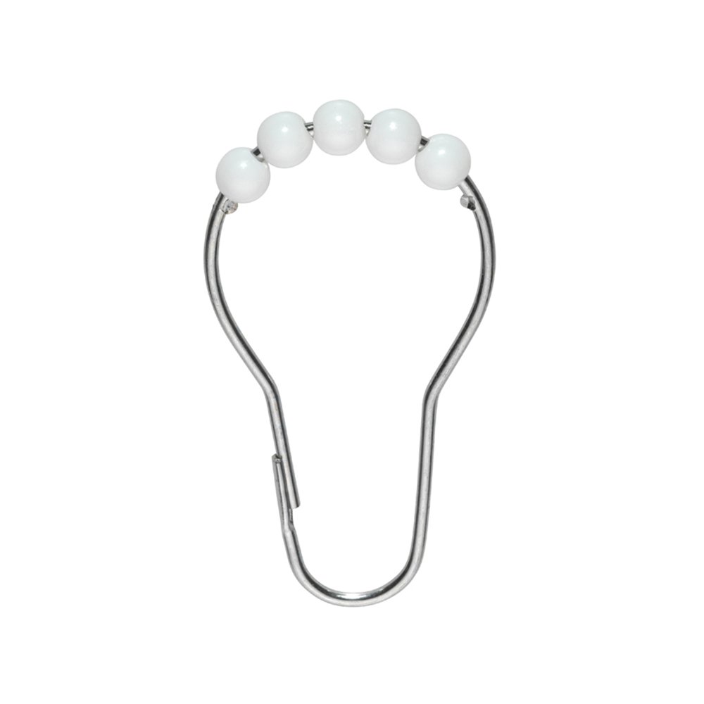 Chrome Bathroom Shower Curtain Hooks with White Roller Balls Pack of