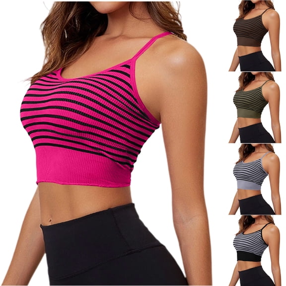 Fancifize Women Yoga Sleeveless Tshirts Workout Scoop Neck Striped Racerback Cropped Tank Tops Casual Slim Camisole