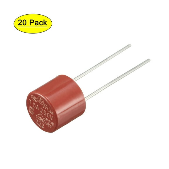 20Pcs DIP Mounted Cylinder Slow Blow Micro Fuse T5A 5A 250V Red