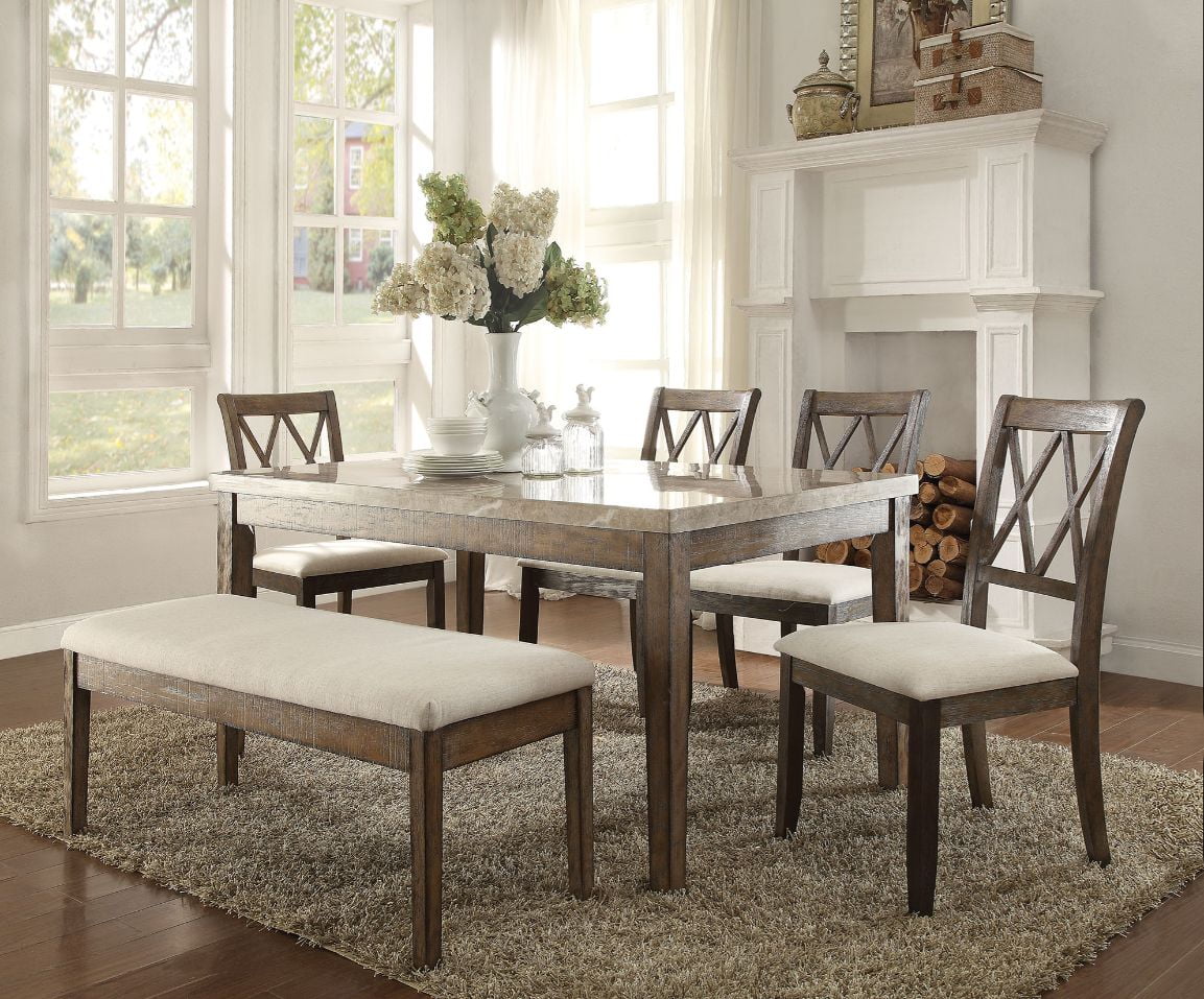 67'' Transitional Claudia Marble Top & Salvage Brown Dining Table