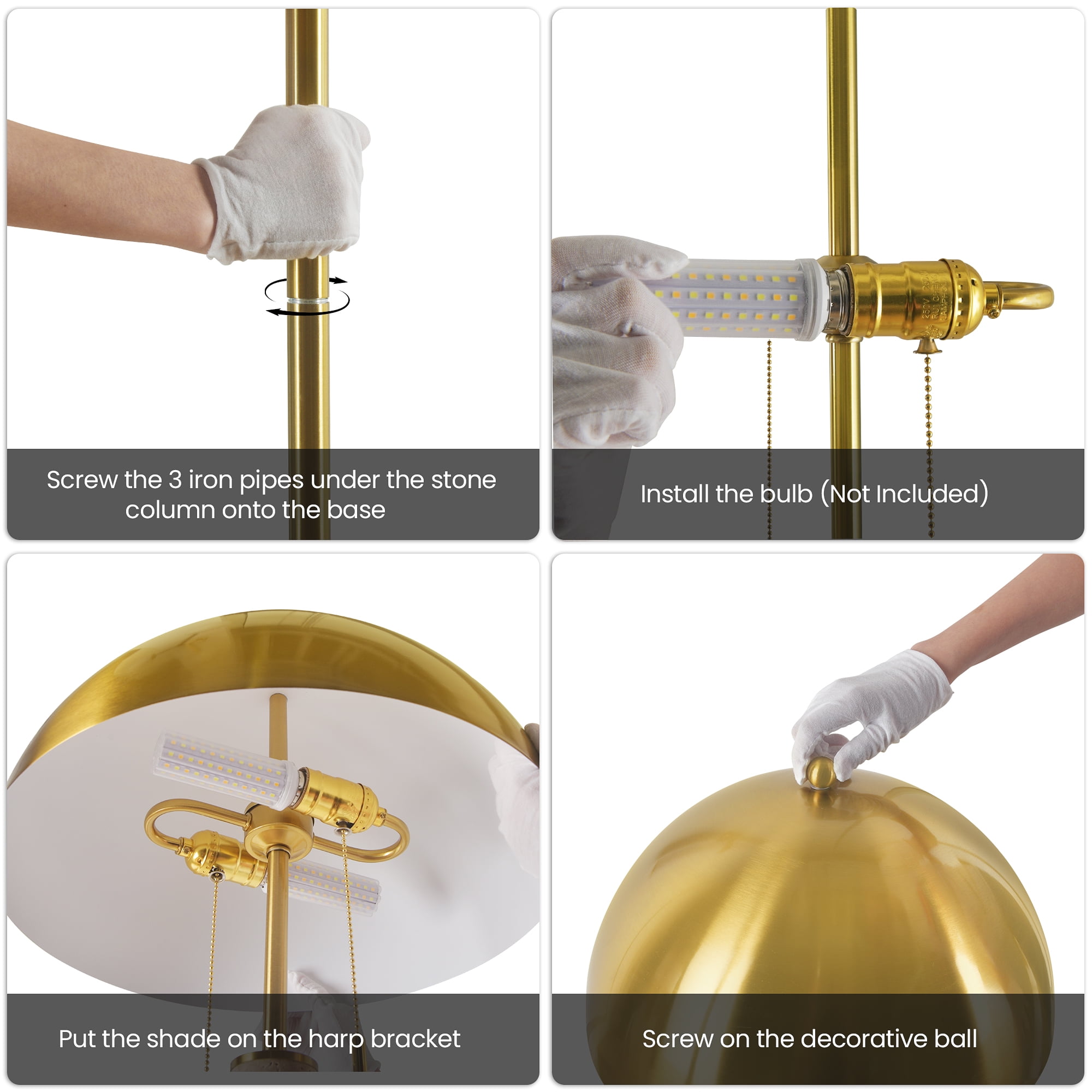 Modern Gold Metal Floor Lamp with Metal Dome LightShade, Pull-Chain Switch, Soft Ambient Light for Living Room Bedroom.