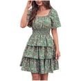 thumbnail image 1 of Birdeem Robes pour Femmes Robe d'Été Florale Populaire à Manches Courtes Superposée Plissée Bohème, 1 of 12