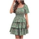 thumbnail image 1 of Vestido de Verano Corto Popular Floral en Capas Plisado Bohemio Manga Corta, Vestido de Verano Floral, 1 of 4