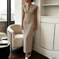 thumbnail image 5 of TEAJOPSUU Women's Dresses Slim Fitted V Neck Cap Sleeve Dresses Formal Business Wedding Guest Party Maxi Dress Khaki, 5 of 8