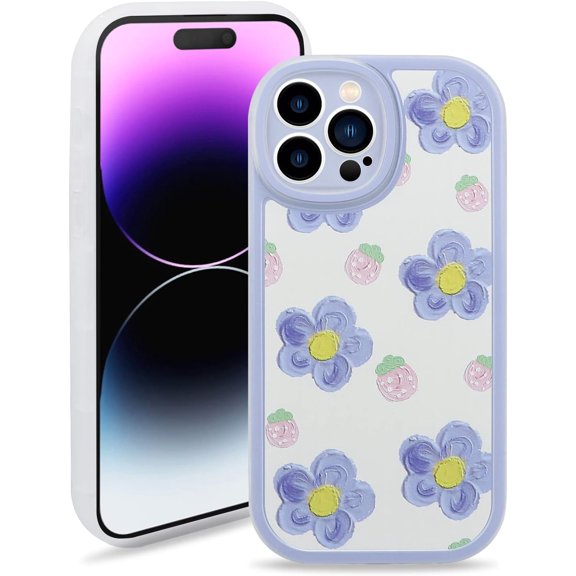 Case Compatible for iPhone 14 Pro Max, Cute Flower Soft TPU Protective Bumper Cover Women Girls, Blue Floral Pattern Phone Case for iPhone 14 Pro Max (6.7 inch)