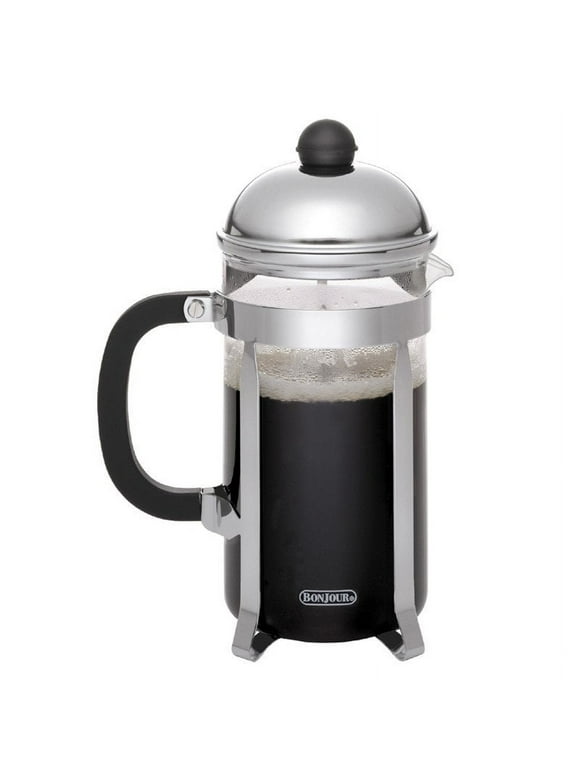 BonJour Coffee Stainless Steel French Press with Glass Carafe, 50.7-Ounce, Monet, Black Handle