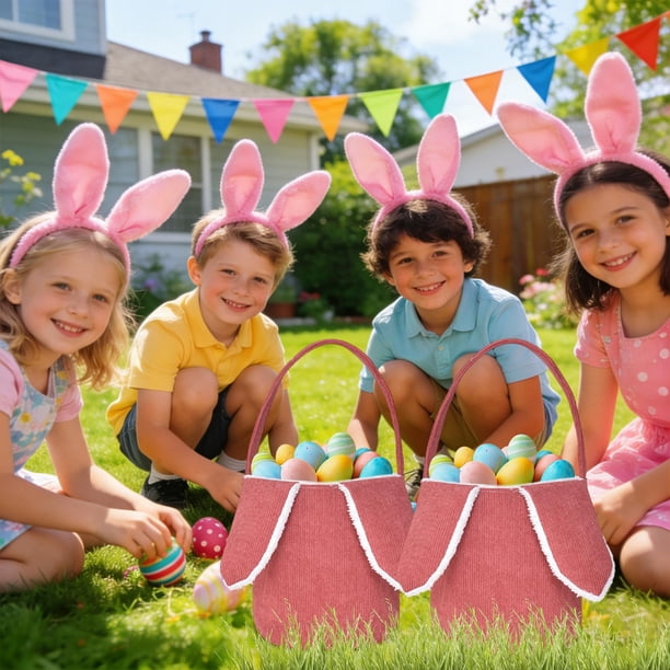 Cesta de conejito de Pascua | Bolsa de almacenamiento portátil de pana con orejas de conejo | Bonita búsqueda de huevos de Pascua y decoración navideña | Rojo, morado, gris, verde, rosa y azul