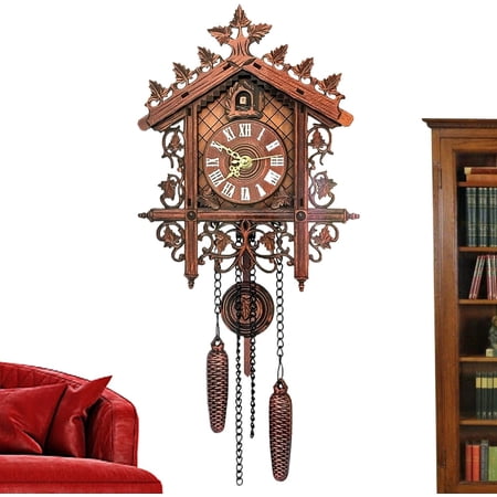 Vintage Cuckoo Wall Clock with Pendulum, Retro Wooden Style Battery Operated Bird House Timepiece for Living Room Kitchen and Farmhouse Decor (1 Piece Brown)