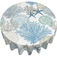 thumbnail image 2 of Summer Coastal Tablecloth Round 60 Inch Blue Nautical Coral Starfish Table Cloth Farmhouse Waterproof Wrinkle Resistant Polyester Tropical Beach Circle Table Clothes Holiday Home Party Picnic Decor, 2 of 6