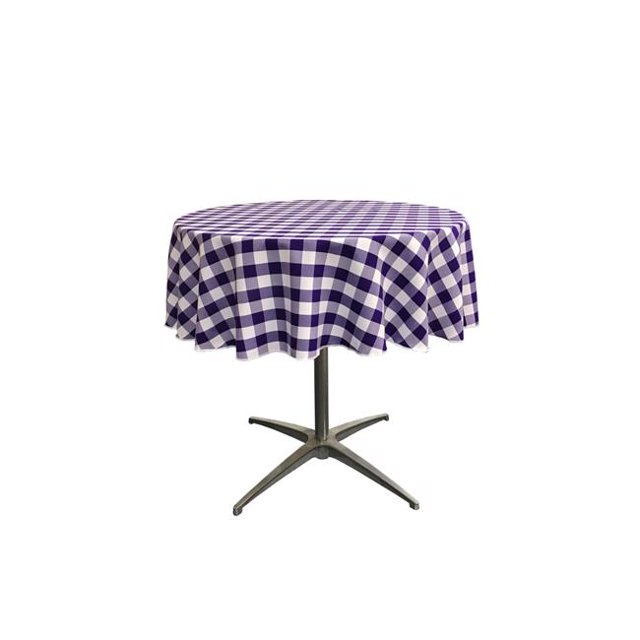 LA Linen TCcheck51R-PurpleK23 Nappe à Carreaux en Vichy Polyester&44; Blanc & Violet - 51 Po Ronde