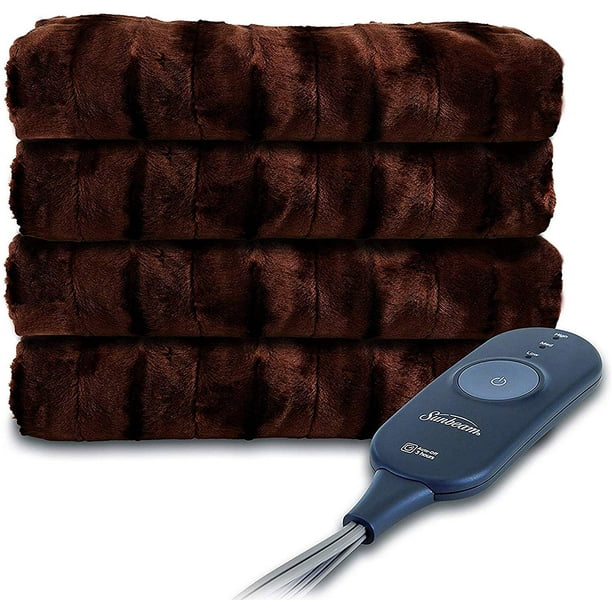 Sunbeam 2091430 Faux Fur Heated Throw Blanket Walnut