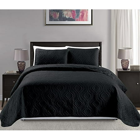 Mk Collection Full Queen Size Au Dessus De La Taille 100 X106 3 Pieces Couvre Lit Diamond Couvre Lit En Relief Solide Noir Nouveau Walmart Canada