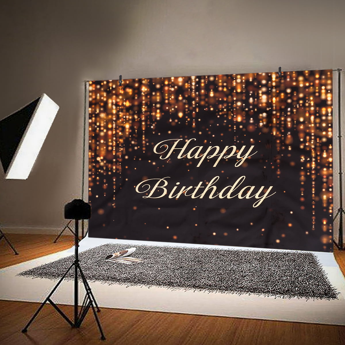 Happy Birthday Party  Backdrop  Black and Gold Glitter Photography 