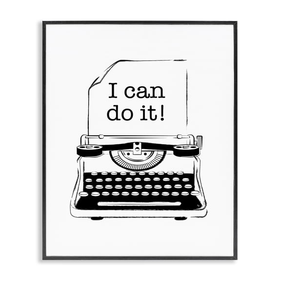 Stupell Industries Shabby Chic Vintage Typewriter I Can Inspirational Black Framed Giclee Art, 11 x 14, by Martina Pavlova