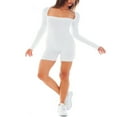 thumbnail image 2 of PENGXIANG Ribbed Knit Bodycon Short Jumpsuit Long Sleeve Square Collar Sport Biker Short Rompers, 2 of 7
