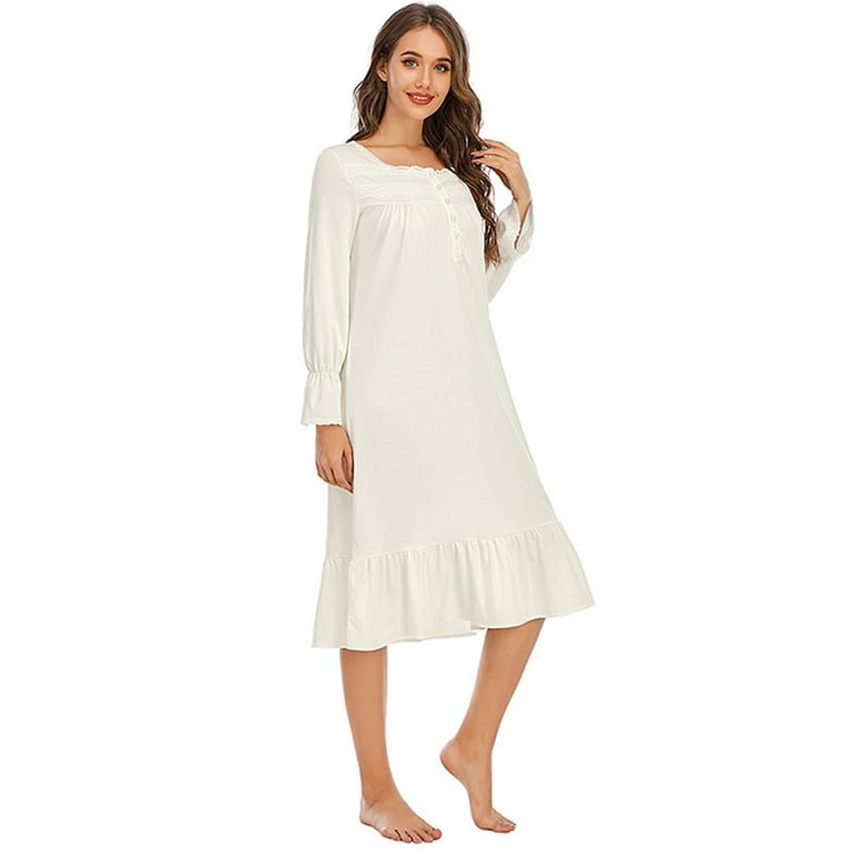 Clearance Sale!White Nightgown Sleepwear Women Spring Autumn Long Sleeve  Nightdress Ladies Loose Comfortable Princess Nightgowns B S 